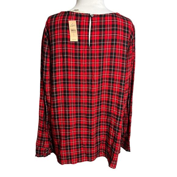NWT Loft tartan plaid red black popover blouse Sz 16 - Picture 2 of 6